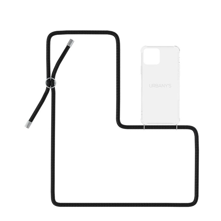 Image of Urbany's - (130cm) iPhone 11 Pro Night Owl Necklace Hybrid Hülle Air Cushion Fallschutz + Handykette (PN-TS-I11P-NOS) - Transparent / Schwarz bei Apfelkiste.ch