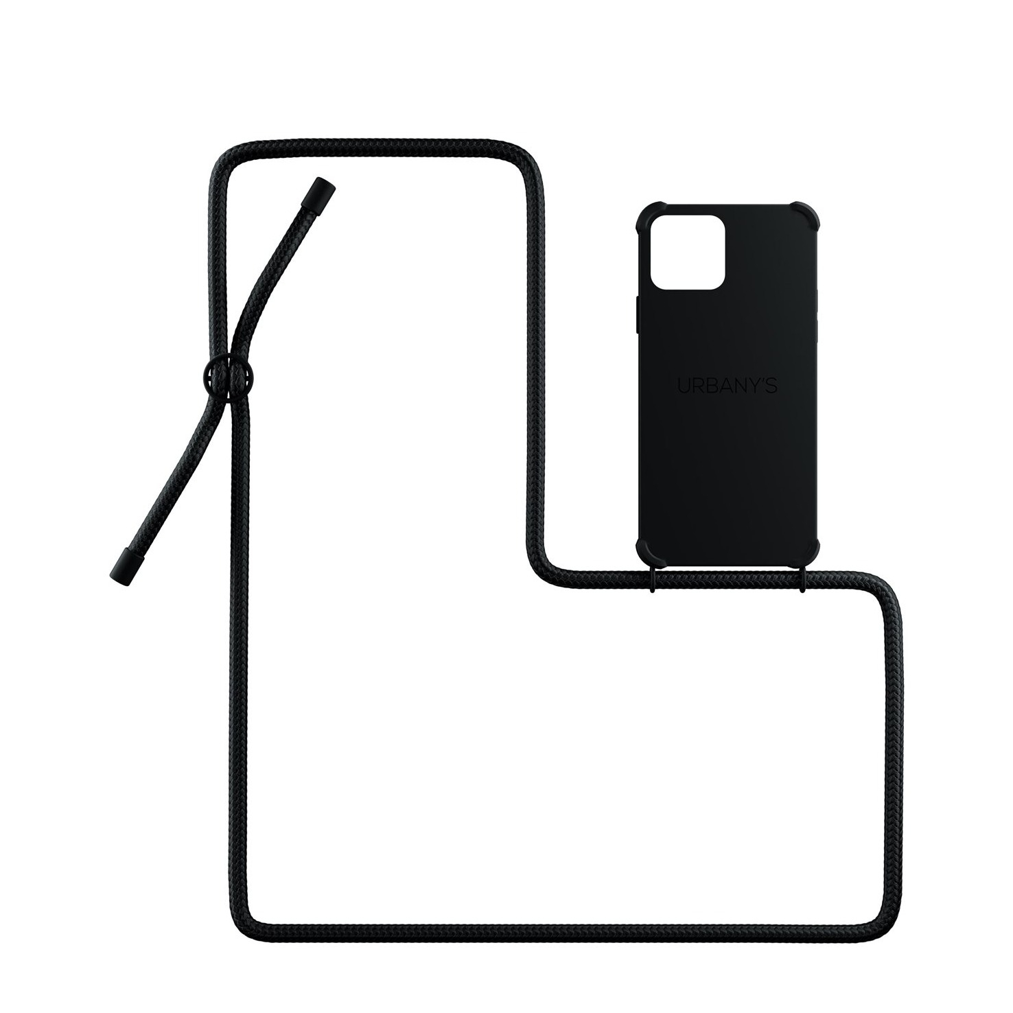 Image of Urbany's - (130cm) iPhone 12 / iPhone 12 Pro All Black Necklace Hybrid Hülle Air Cushion Fallschutz + Handykette (PN-ABB-I12P-ABB) - Schwarz bei Apfelkiste.ch