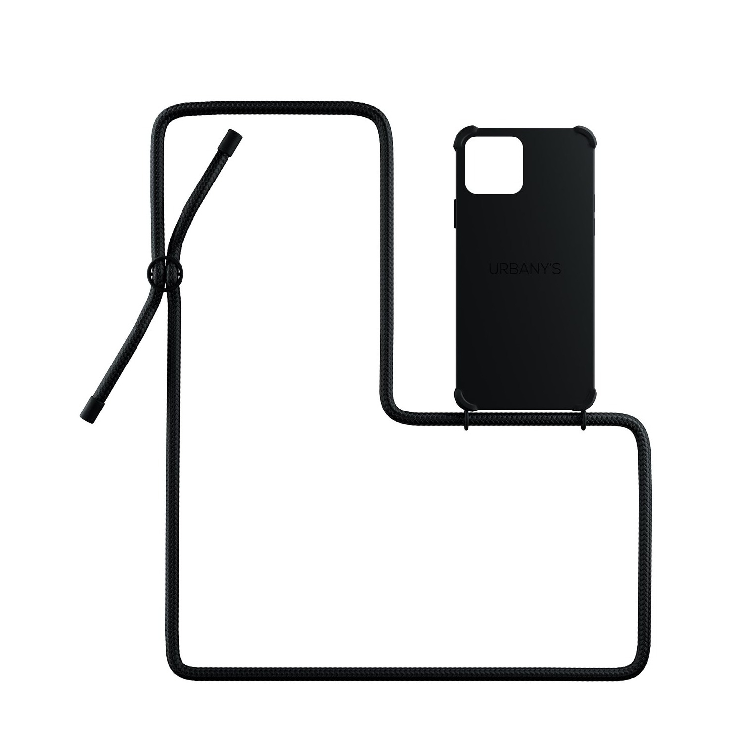 Image of Urbany's - (130cm) iPhone 12 Pro Max All Black Necklace Hybrid Hülle Air Cushion Fallschutz + Handykette (PN-ABB-I12PM-ABB) - Schwarz bei Apfelkiste.ch