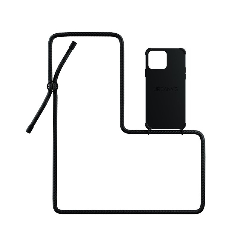 Image of Urbany's - (130cm) iPhone 13 Pro Max All Black Necklace Hybrid Hülle Air Cushion Fallschutz + Handykette (PN-ABB-I2021PM-ABB) - Schwarz bei Apfelkiste.ch