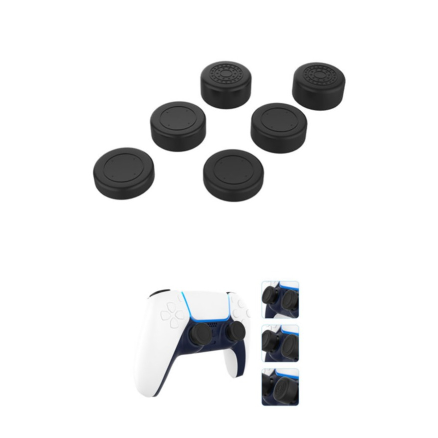 Image of (6er Set) Sony PlayStation PS5 Joystick Thumbstick Anti-Rutsch Silikon Kappen mit 3 Verschiedenen Grip Stufen - Schwarz bei Apfelkiste.ch