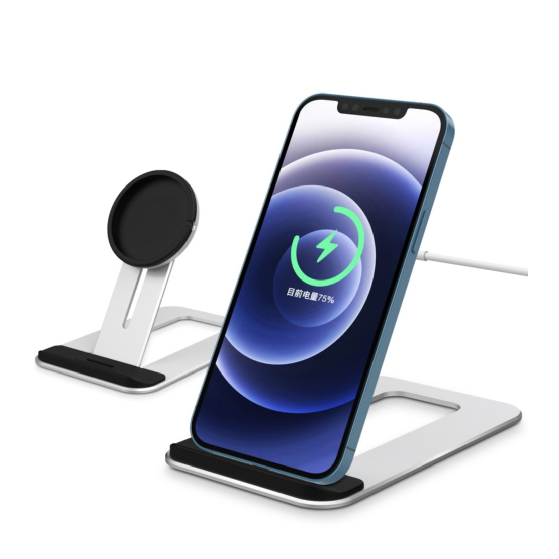 Image of MagSafe Charger Verstellbare Qi Wireless Ladehalterung aus Aluminium - Silber / Schwarz bei Apfelkiste.ch