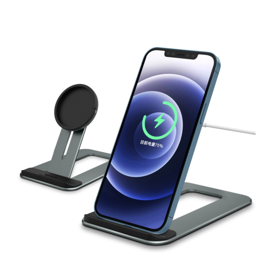 Image of MagSafe Charger Verstellbare Qi Wireless Ladehalterung aus Aluminium - Space Grau / Schwarz bei Apfelkiste.ch