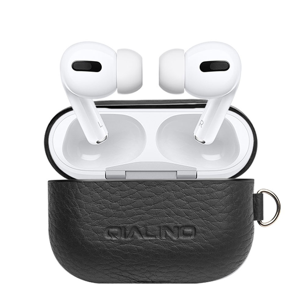 Image of Qialino - AirPods Pro Echtleder Tasche Schutzhülle Abdeckung - Schwarz bei Apfelkiste.ch