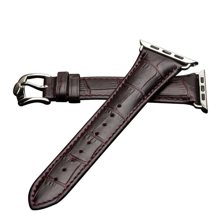 Image of Qialino - Apple Watch (41/40/38 mm) Ersatz Echtleder Armband im Kroko Look - Dunkelbraun bei Apfelkiste.ch