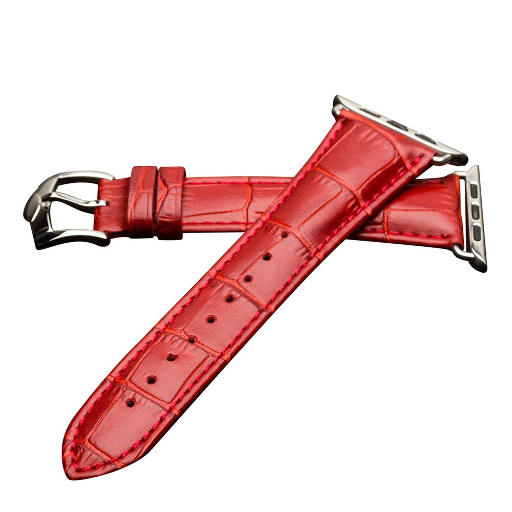 Image of Qialino - Apple Watch (41/40/38 mm) Ersatz Echtleder Armband im Kroko Look - Rot bei Apfelkiste.ch