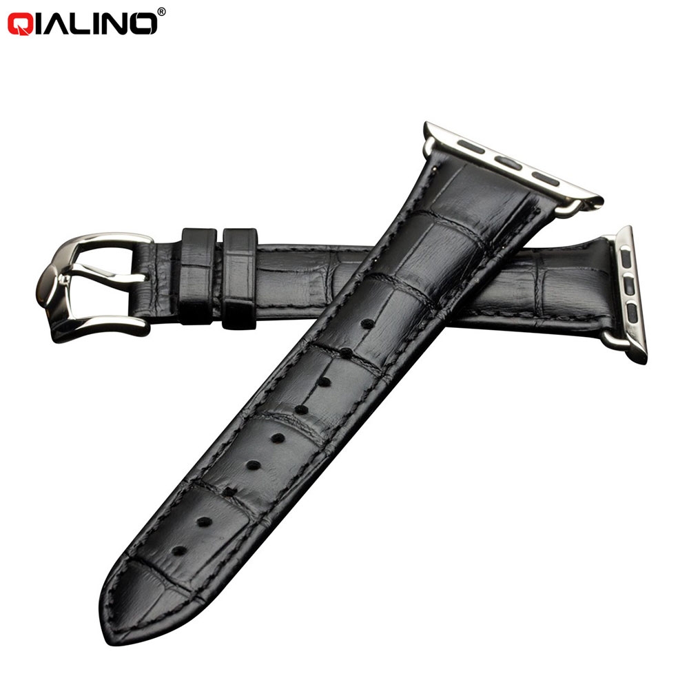 Apple Watch (38 mm / 40 mm) Ersatz Echtleder Armband im Kroko Look - Schwarz