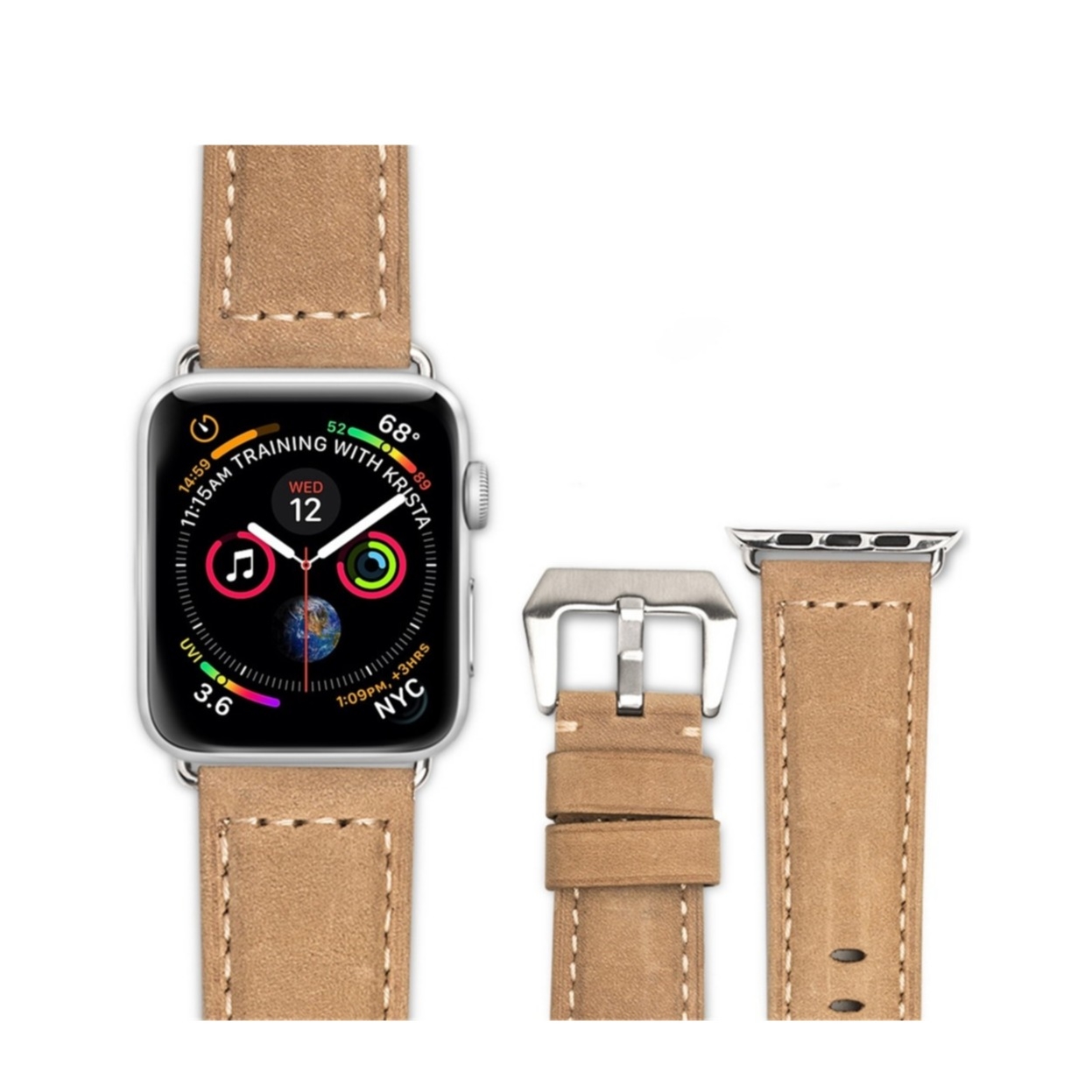 Image of (Gr. L) Qialino - Apple Watch (41/40/38 mm) Ersatz Echtleder Armband im Vintage Look (Gelenkumfang 178-219 mm) - Beige bei Apfelkiste.ch