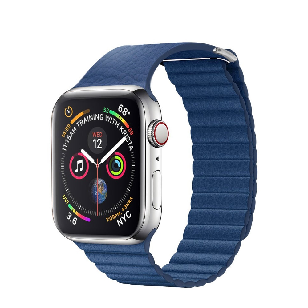 Image of (Gr. XL) Qialino - Apple Watch (41/40/38 mm) Ersatz Echtleder Armband mit Magnetverschluss (Gelenkumfang 180-220 mm) - Dunkelblau bei Apfelkiste.ch