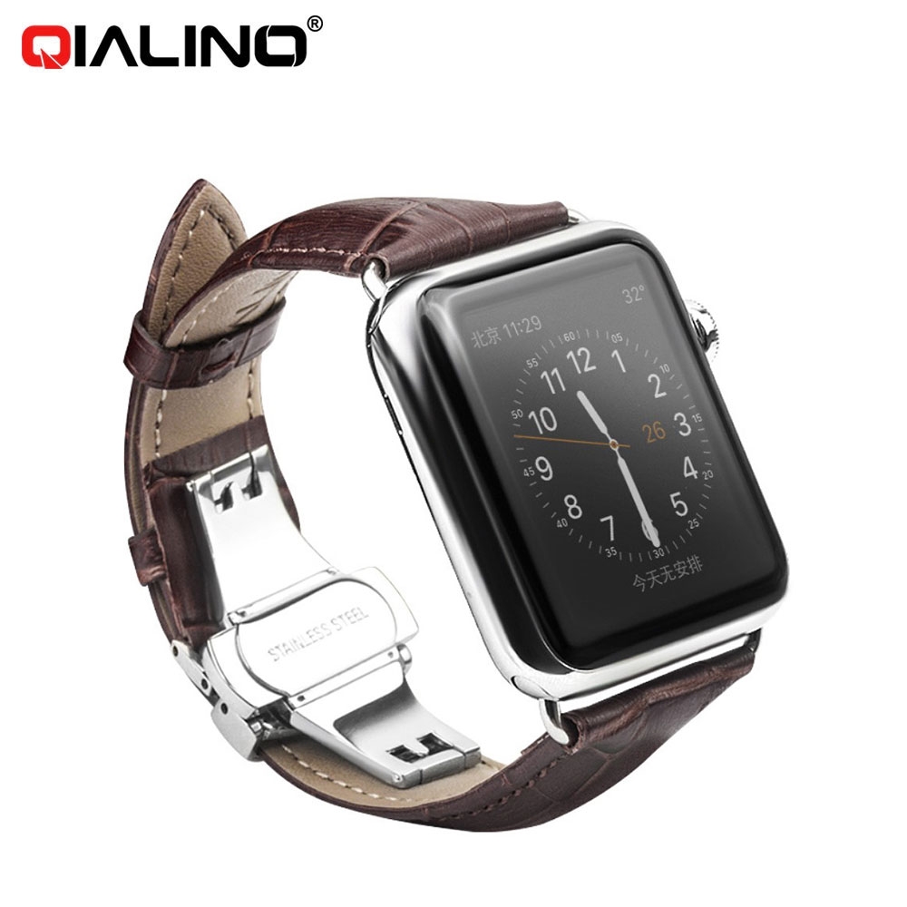 Apple Watch (42 mm / 44 mm) Ersatz Echtleder Armband im Kroko Look - Braun