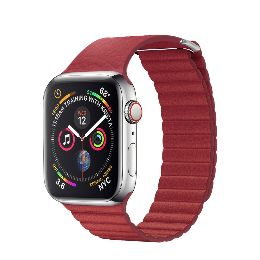 Image of (Gr. XL) Qialino - Apple Watch (45/44/42 mm) Ersatz Echtleder Armband mit Magnetverschluss (Gelenkumfang 180-240 mm) - Rot bei Apfelkiste.ch