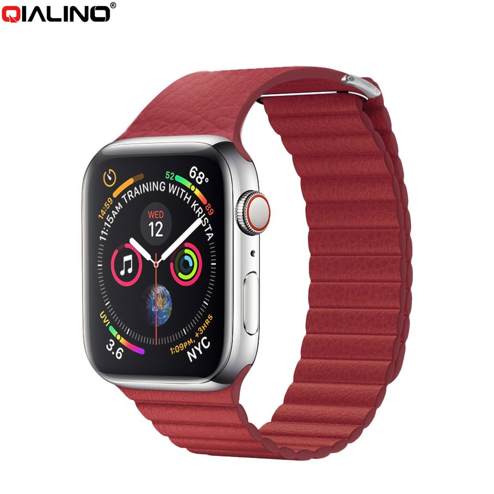 Apple Watch (42 mm / 44 mm) Ersatz Echtleder Armband mit Magnetverschluss (Gelenkumfang 180-240 mm) - Rot