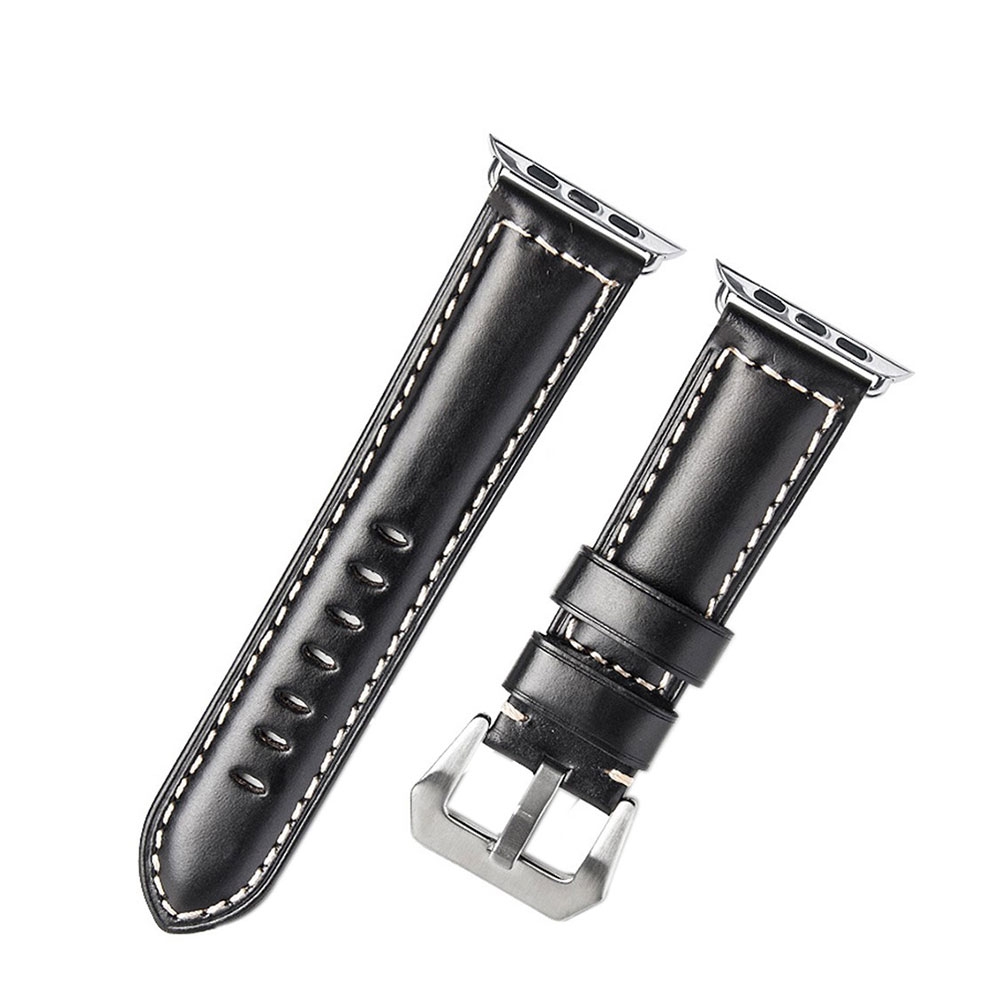 Image of (Gr. XL) Qialino - Apple Watch (45/44/42 mm) Ersatz Echtleder Armband (Gelenkumfang 180-225 mm) - Schwarz bei Apfelkiste.ch