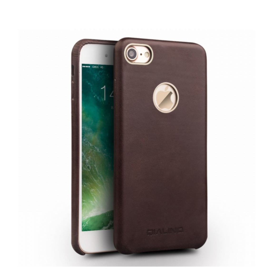 Image of Qialino - iPhone 8 / iPhone 7 Echtleder Hülle Back Case - Dunkelbraun bei Apfelkiste.ch