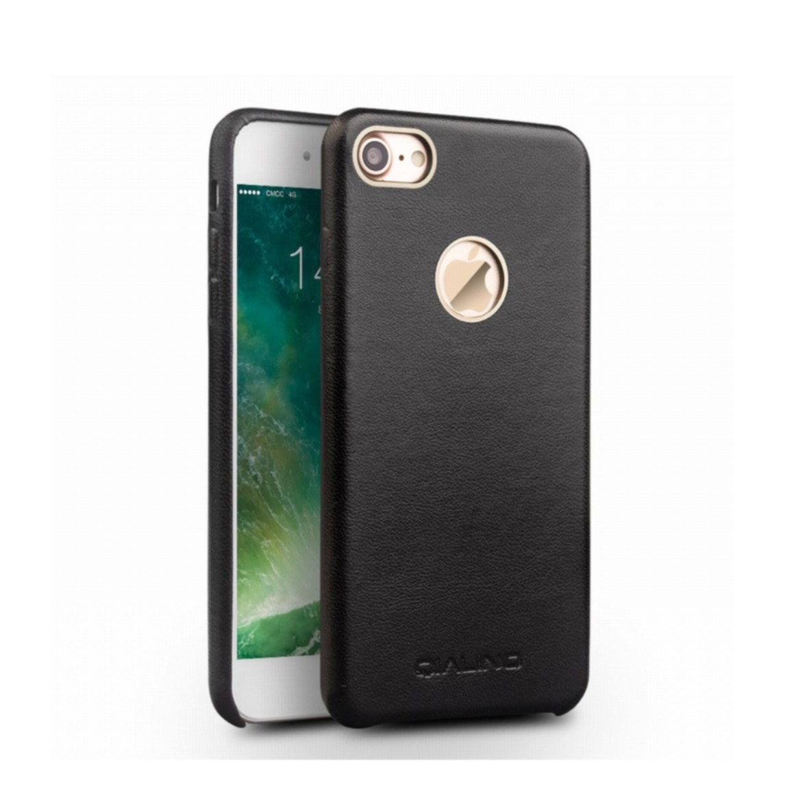 Image of Qialino - iPhone 8 / iPhone 7 Echtleder Hülle Back Case - Schwarz bei Apfelkiste.ch