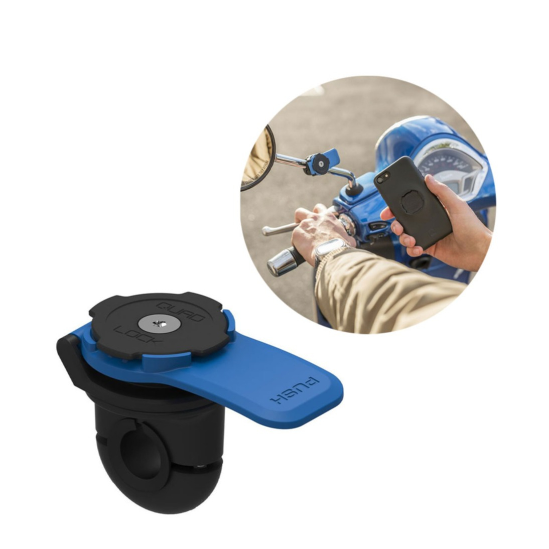 Image of Quad Lock - Mirror Mount Universal Motorrad / Velo Spiegel Halterung mit Sicherungsverschluss (QLM-MIR) - Schwarz / Blau bei Apfelkiste.ch