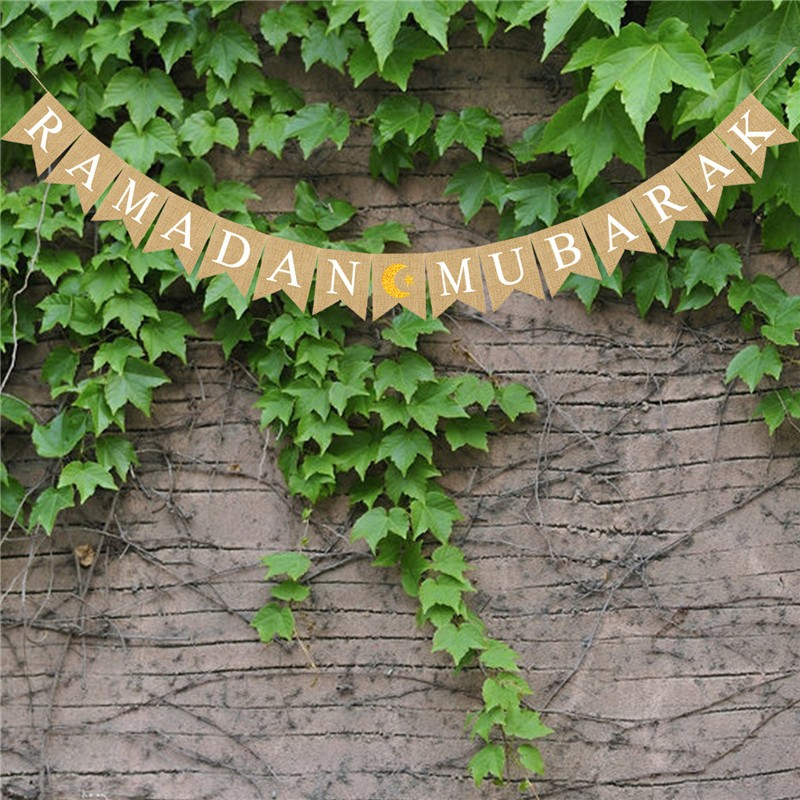 Jute Ramadan Banner – Eid Mubarak Dekoration Mit Stern & Mond, Für Zuhause, Kamin, Party, 20x15 Cm