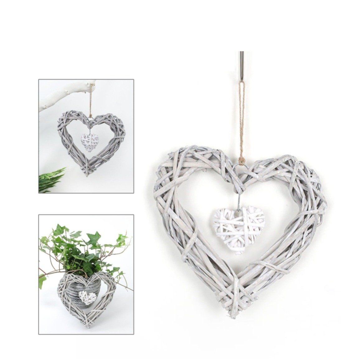 Image of Rattan Herz Anhäger Vintage Wand Dekoration Hygge Lifestyle Accessoire - Grau bei Apfelkiste.ch