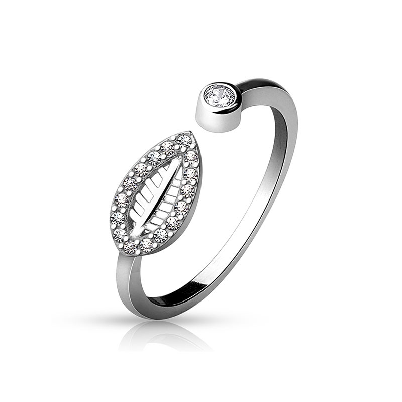 Image of Damen Fingerring Blatt aus Echtsilber + Strasssteinen (One Size) - Silber bei Apfelkiste.ch