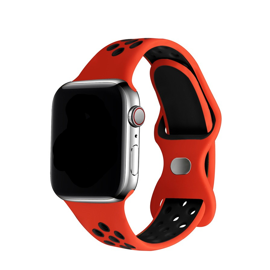 Image of Changee - Apple Watch (41/40/38 mm) Silikon Sport Armband Dual Color (Gelenkumfang: 155-195mm) - Rot / Schwarz bei Apfelkiste.ch