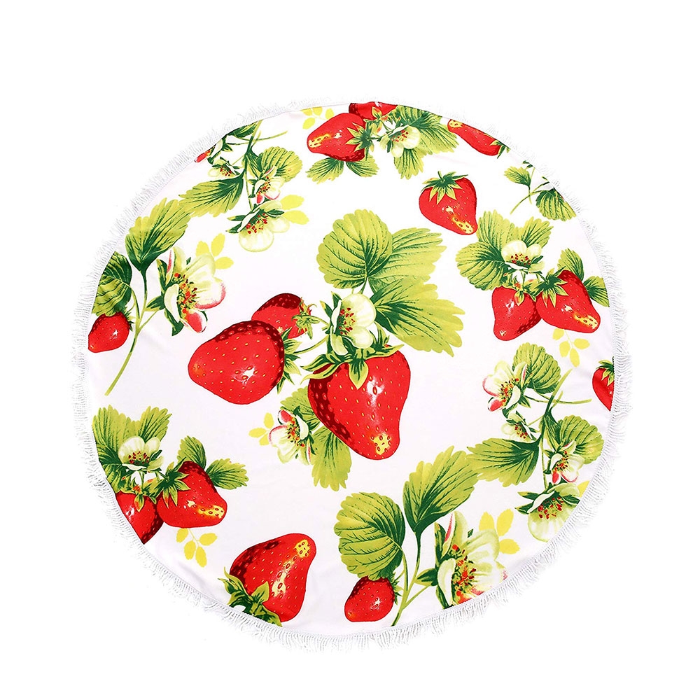 Robustes Mikrofaser Strandtuch Handtuch Beach Roundie (564g / 150cm) Erdbeeren - Rot / Grün