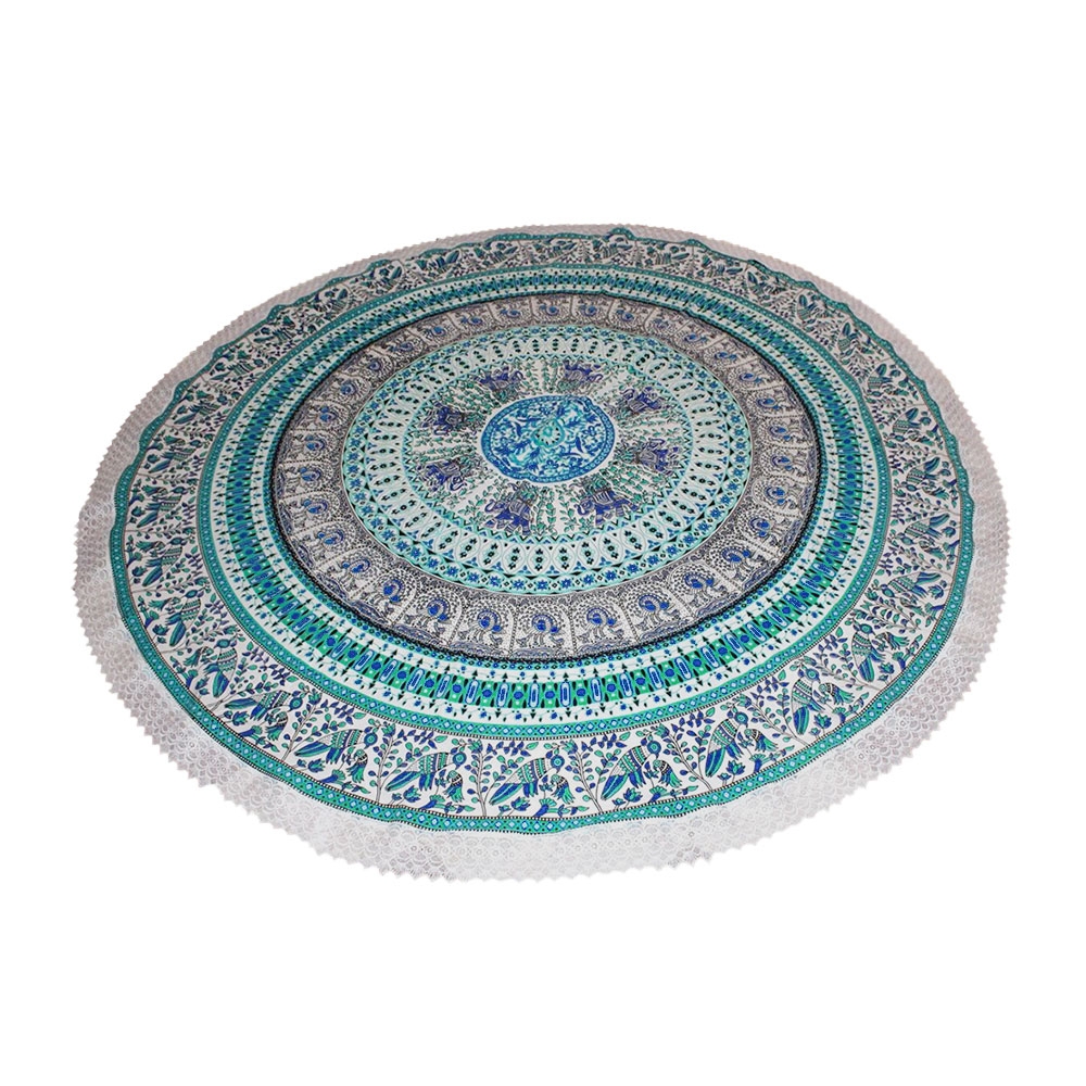 Robustes Mikrofaser Strandtuch Handtuch Beach Roundie (140g / 150cm) Mandala - Blau / Grün