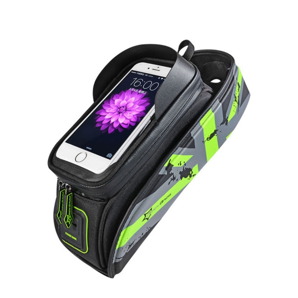 Image of RockBros - Stabile Universal Fahrrad Velo Smartphone Tasche für den Fahrrad Rahmen (bis 6.5") - Schwarz / Grün bei Apfelkiste.ch