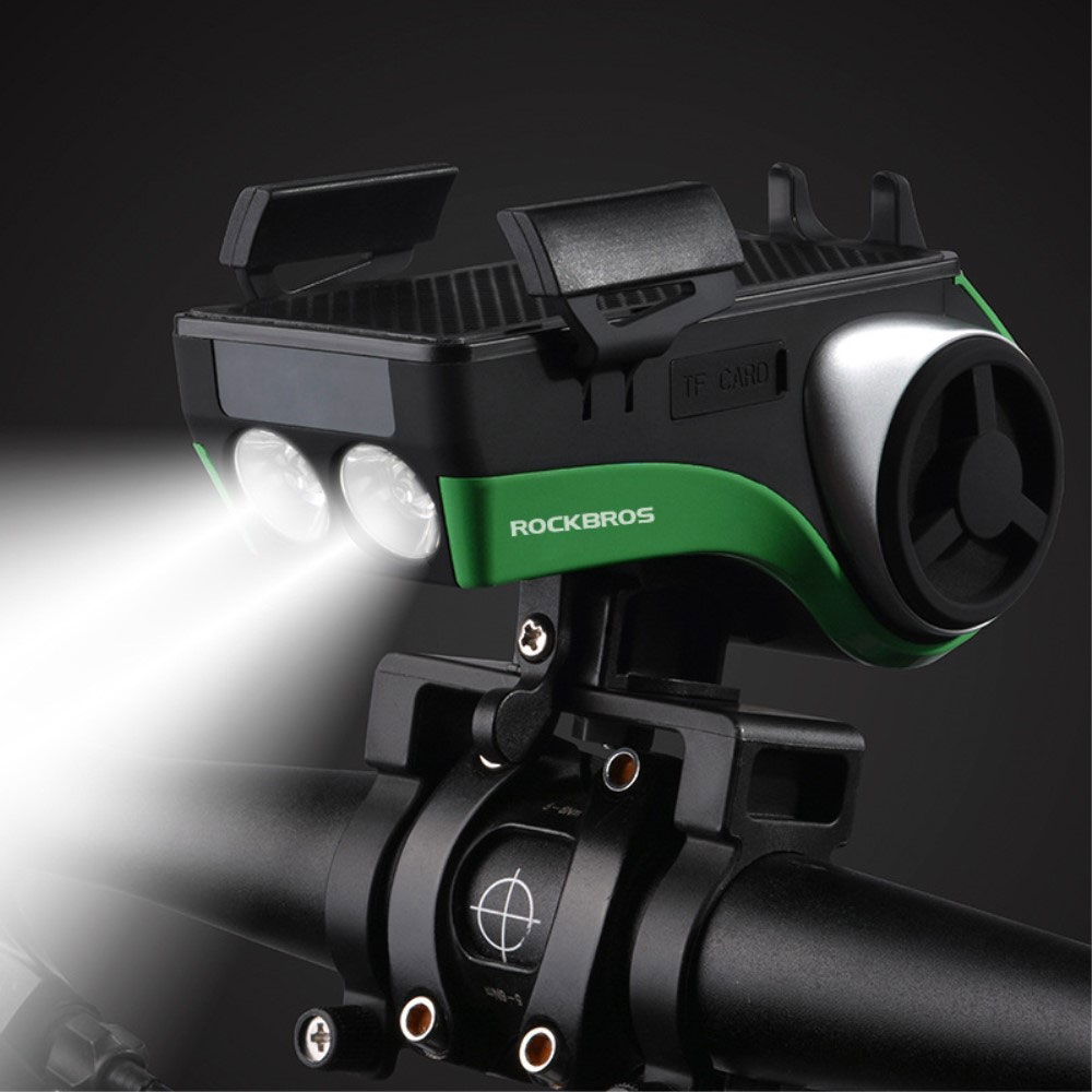 Image of RockBros - Universal USB LED Bluetooth 4.0 Fahrrad Bike Velo Lenkstangen Halterung mit Lautsprecher (IP54) - Schwarz / Grün bei Apfelkiste.ch