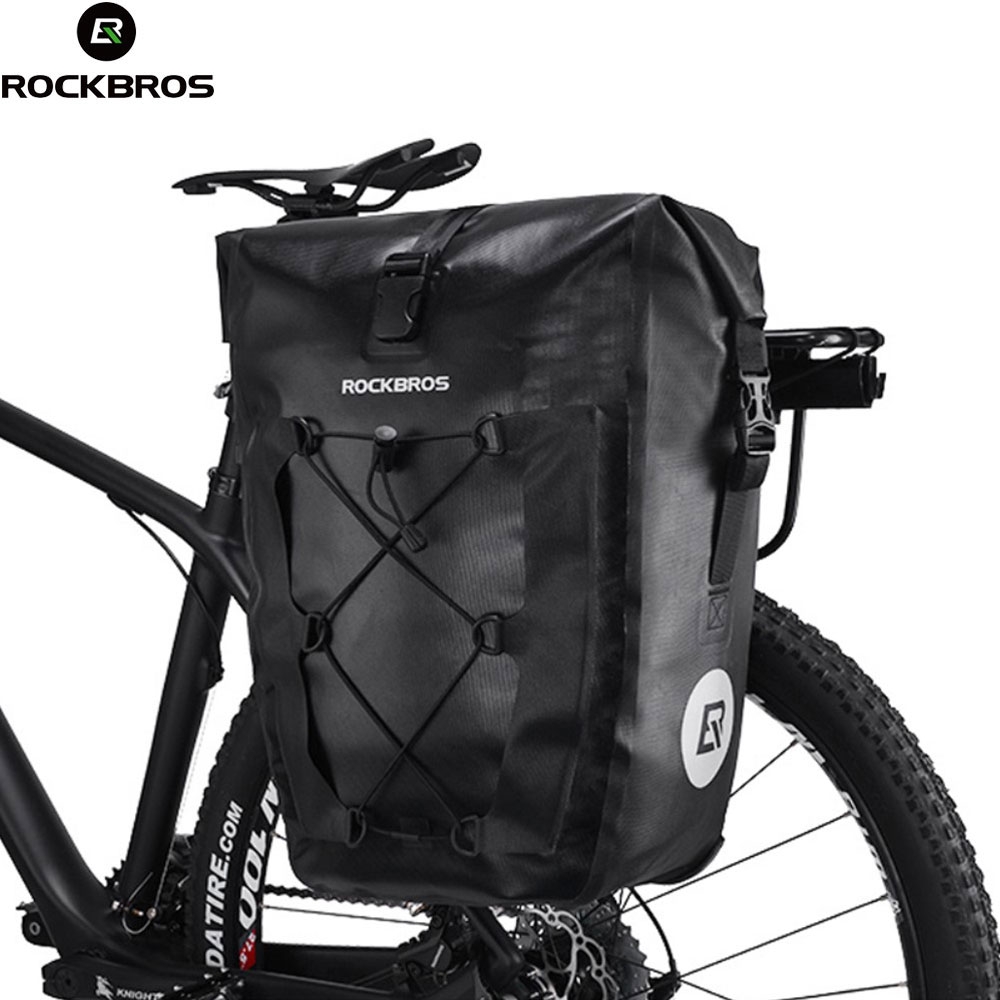 Spritzwasserfeste Universal Fahrrad Velo Tasche für den Gepäckträger mit Kordelzug (27L) 340x460mm - Schwarz
