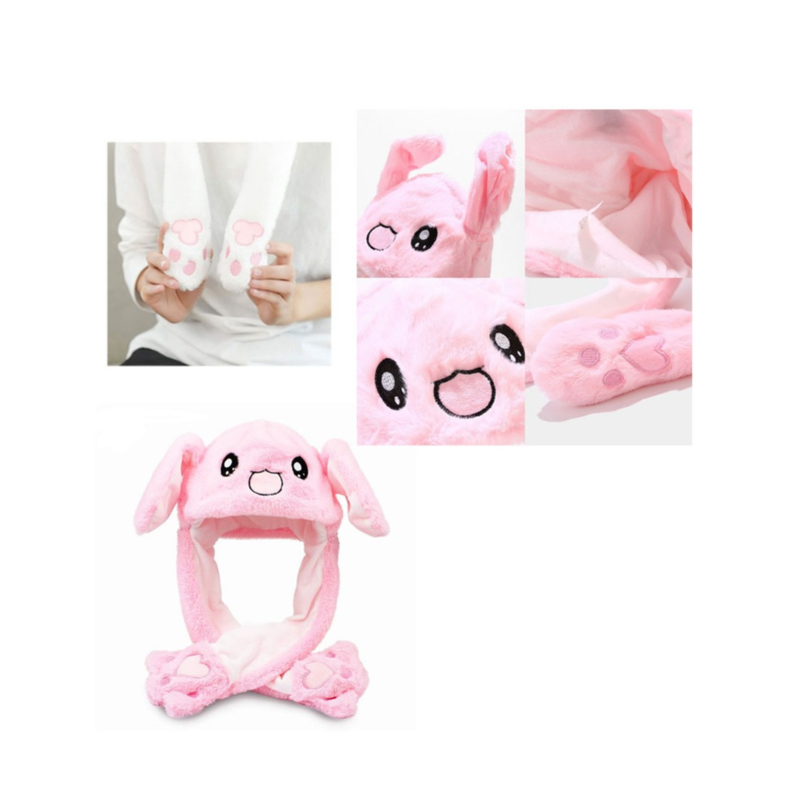 Image of Süsse Hasen Mütze mit beweglichen Ohren Plüsch Kostüm für Erwachsene / Kinder - Rosa bei Apfelkiste.ch