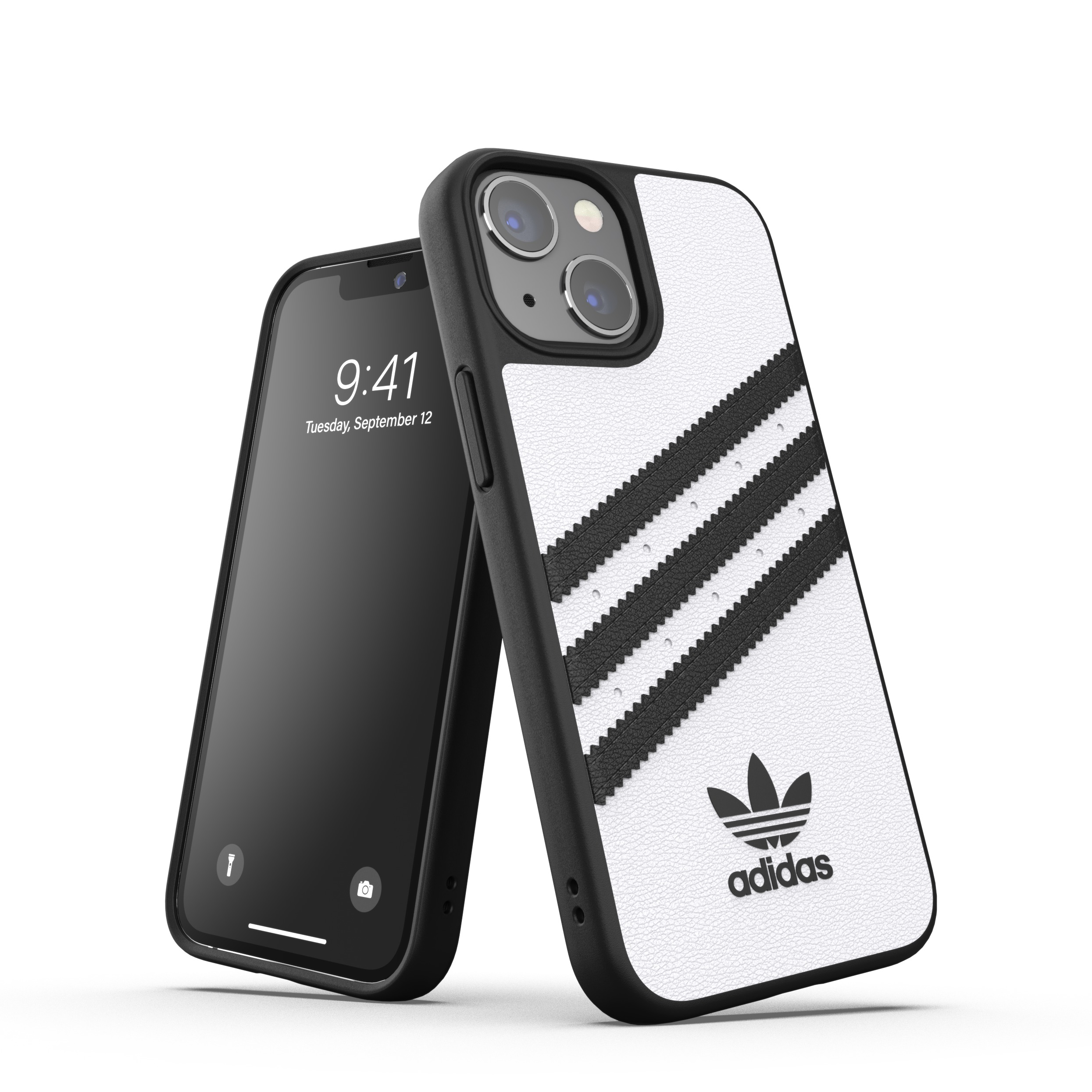 Image of adidas Originals - iPhone 13 Mini Moulded Snap Case PU Leder Hülle (47081) - Weiss / Schwarz bei Apfelkiste.ch