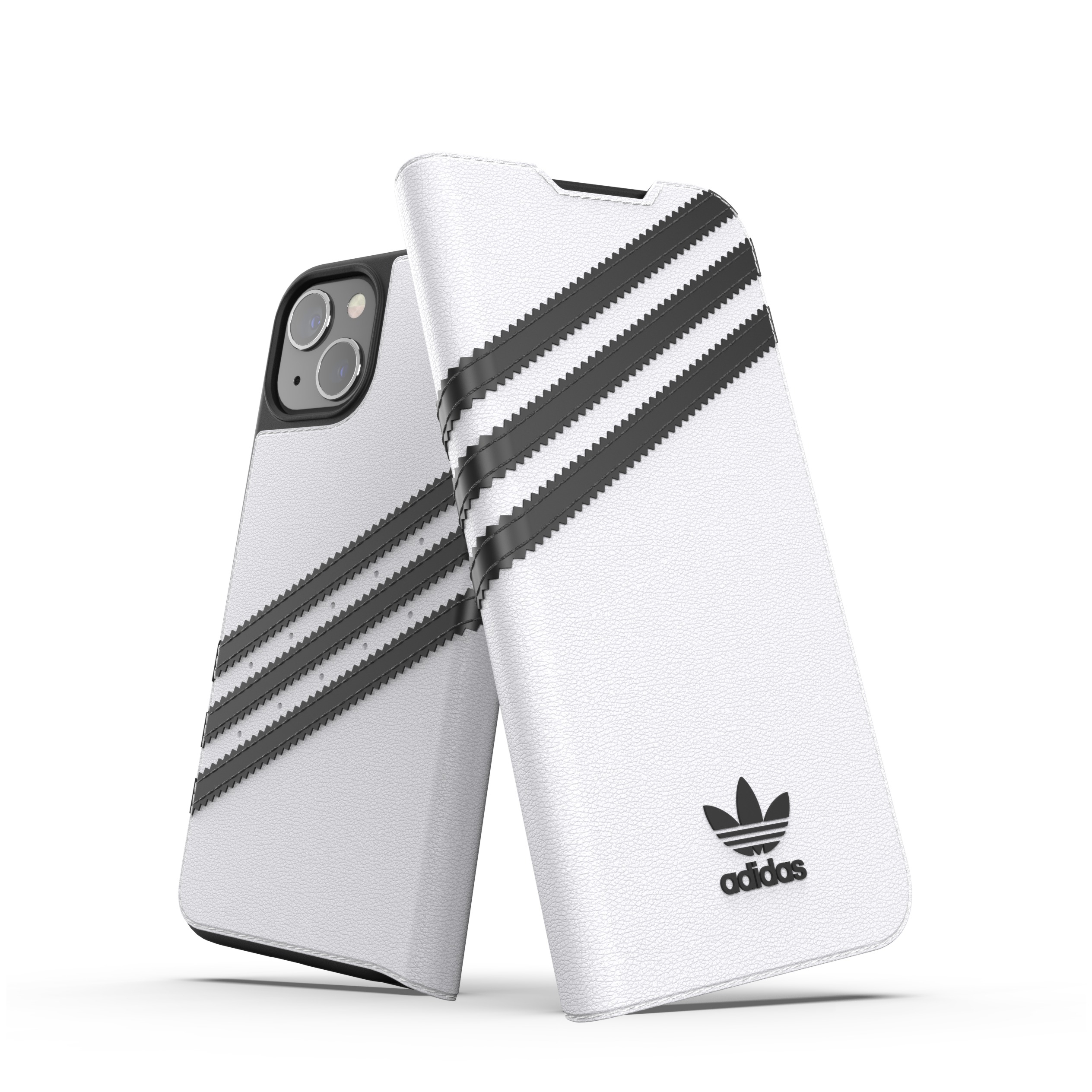 Image of adidas Originals - iPhone 13 Booklet Case Leder Etui Tasche (47092) - Weiss / Schwarz bei Apfelkiste.ch