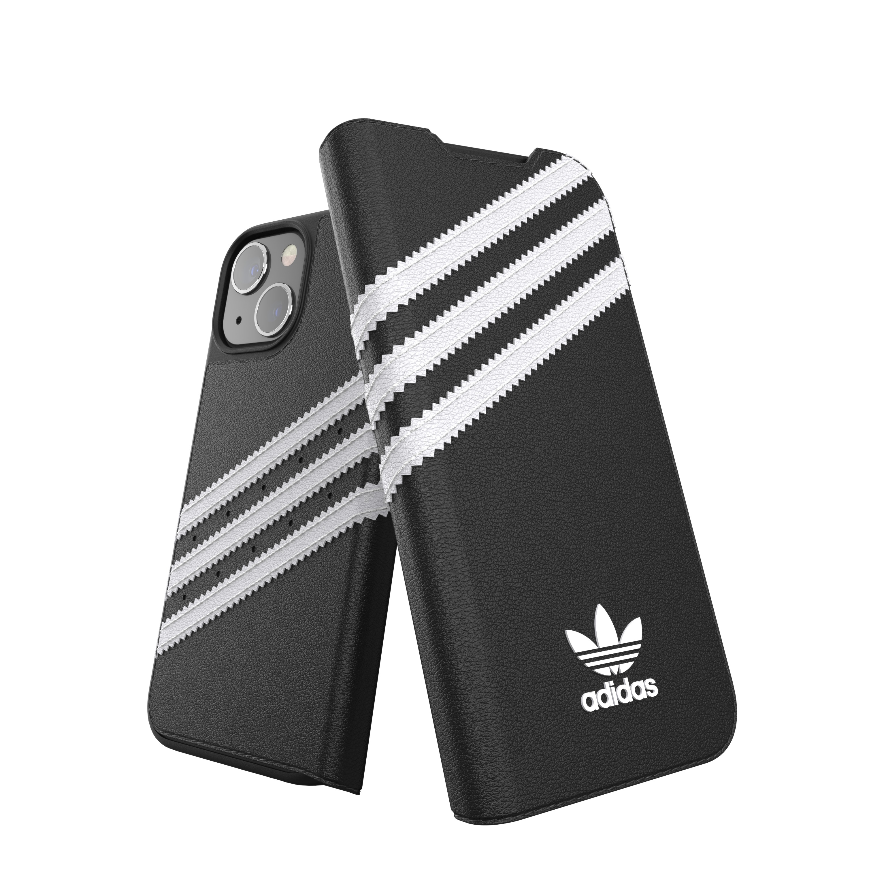 Image of adidas Originals - iPhone 13 Mini Booklet Case Leder Etui Tasche (47078) - Schwarz / Weiss bei Apfelkiste.ch