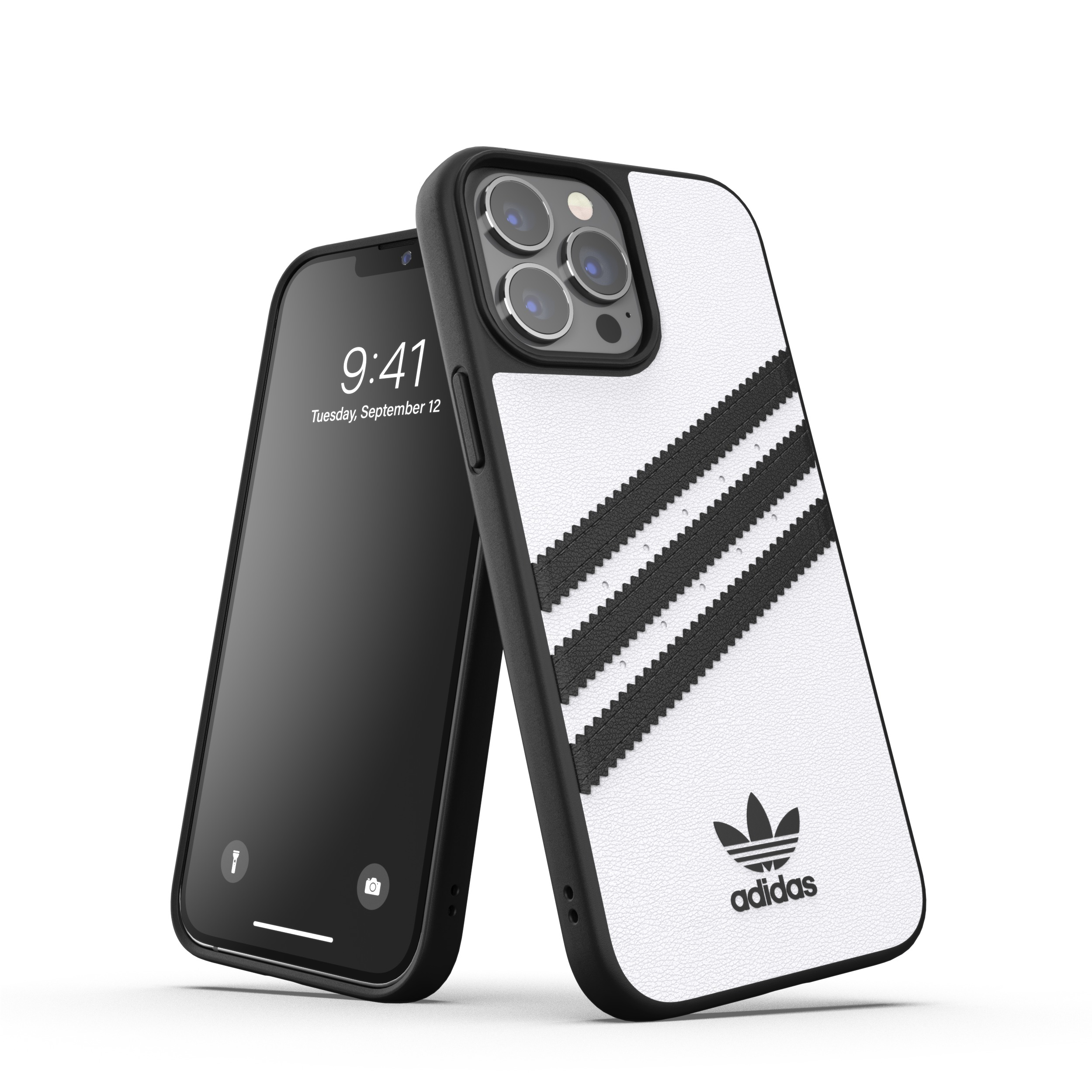 Image of adidas Originals - iPhone 13 Pro Max Moulded Snap Case PU Leder Hülle (47143) - Weiss / Schwarz bei Apfelkiste.ch