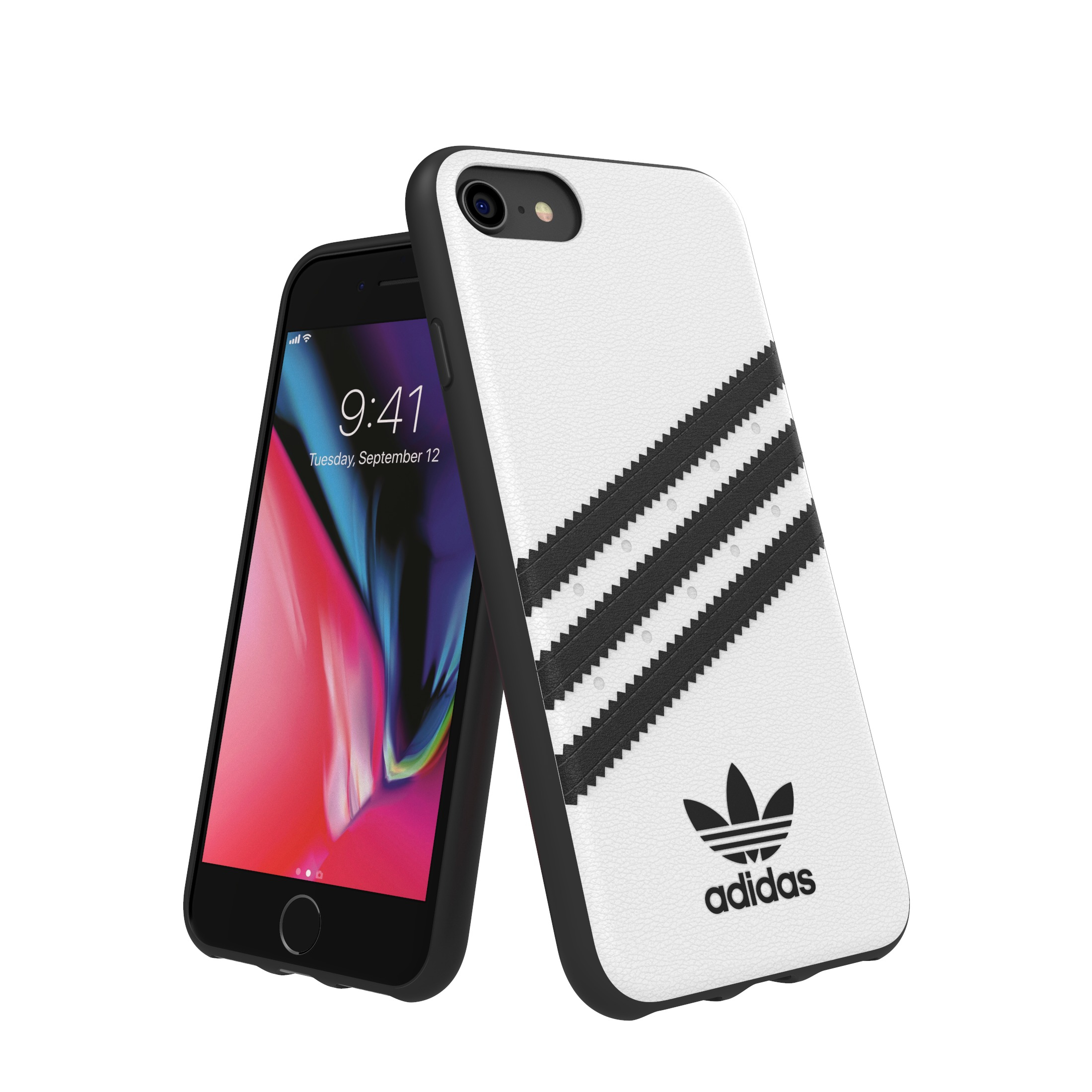 Image of adidas Originals - iPhone SE (2022/2020) / 8 / 7 / 6S Moulded Case PU Leder Hülle (31598) - Weiss / Schwarz bei Apfelkiste.ch