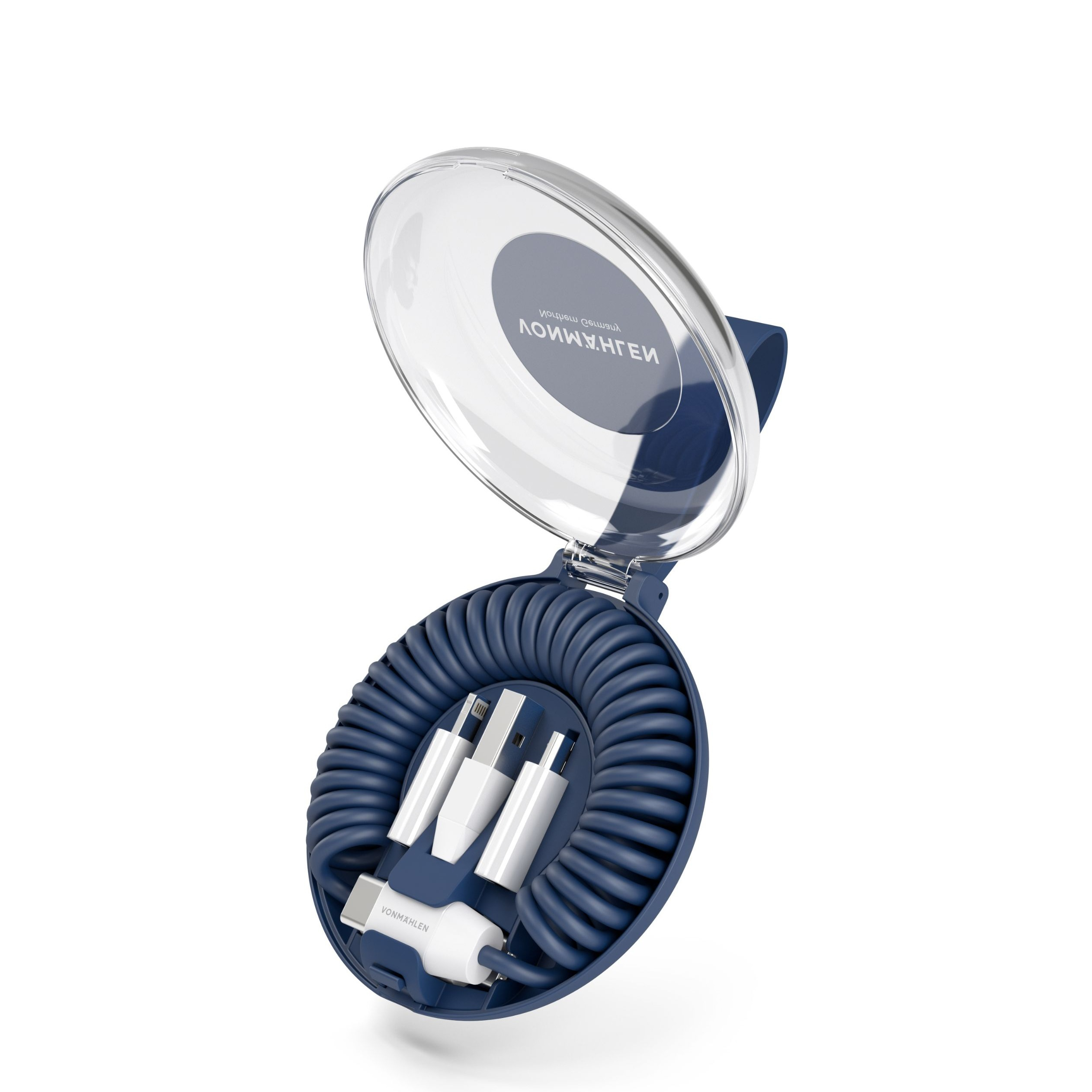 Image of Vonmählen - Allroundo® (75cm) 6in1 USB C / USB A Ladekabel Spiralkabel mit Apple Lightning / Micro USB / USB C - Dunkelblau bei Apfelkiste.ch