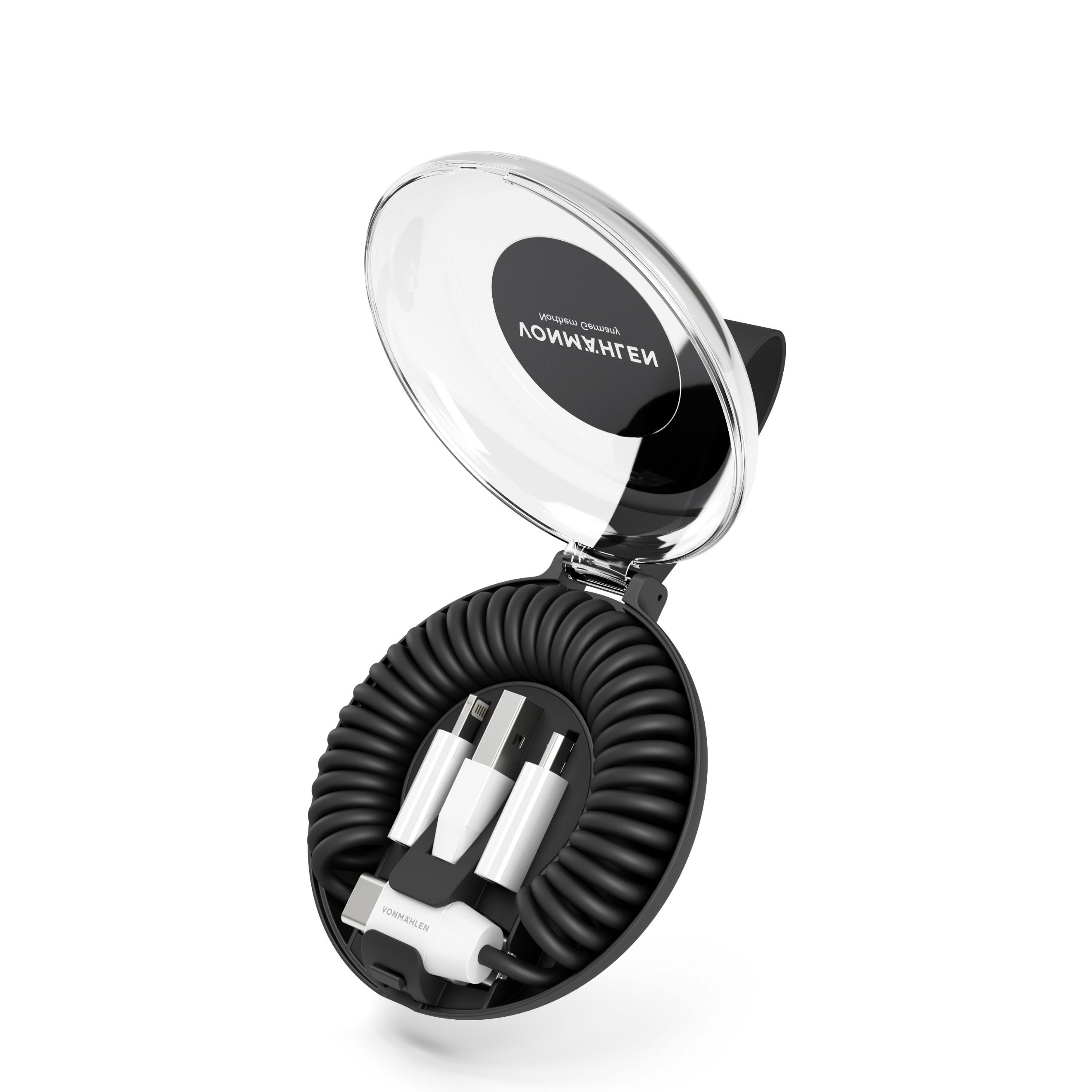 Image of Vonmählen - Allroundo® (75cm) 6in1 USB C / USB A Ladekabel Spiralkabel mit Apple Lightning / Micro USB / USB C - Schwarz bei Apfelkiste.ch