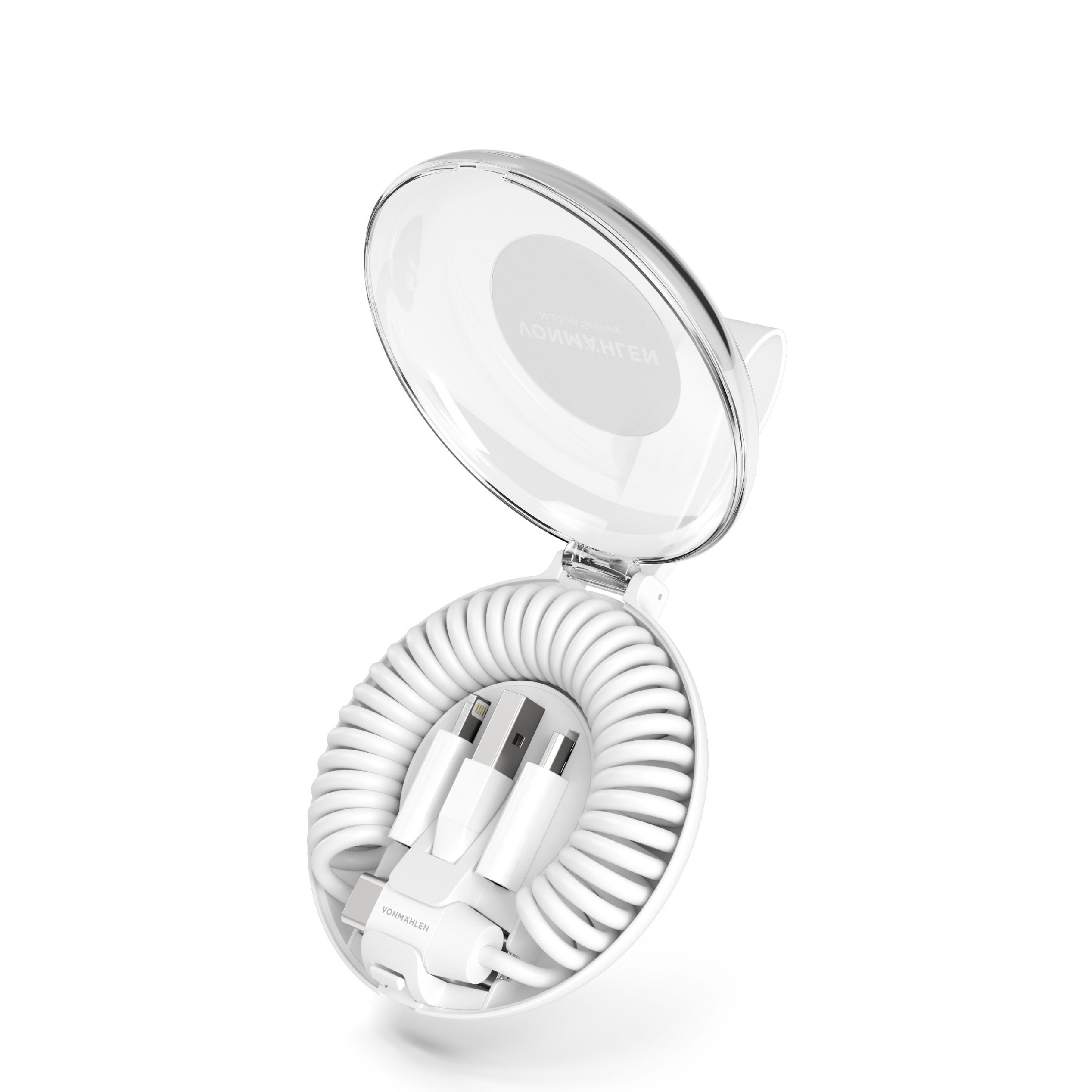 Image of Vonmählen - Allroundo® (75cm) 6in1 USB C / USB A Ladekabel Spiralkabel mit Apple Lightning / Micro USB / USB C - Weiss bei Apfelkiste.ch