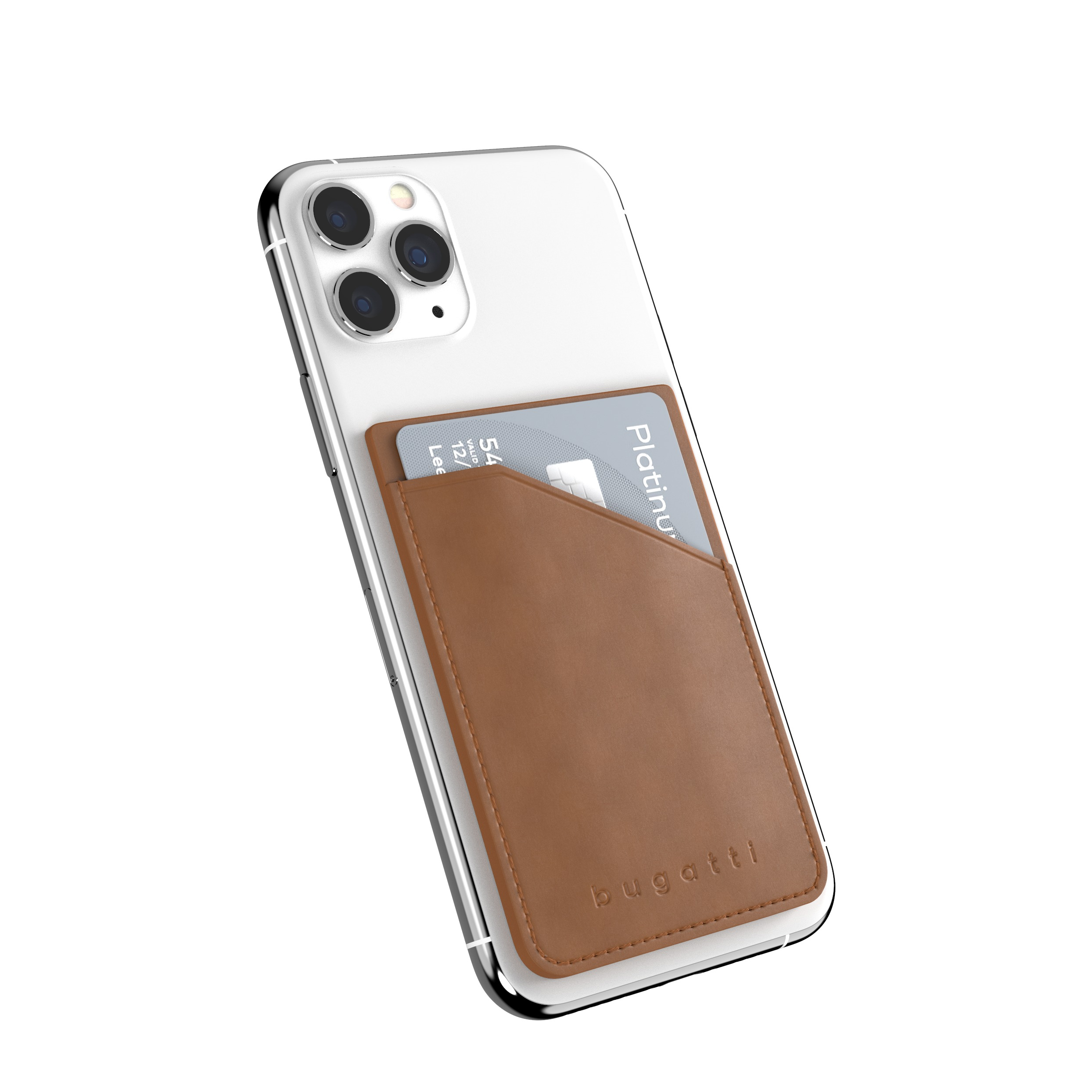 Image of Bugatti - Universal Echtleder Wallet Kreditkarten Halterung Praga Stick on mit Adhesive Klebe-Pad (39806) - Braun bei Apfelkiste.ch