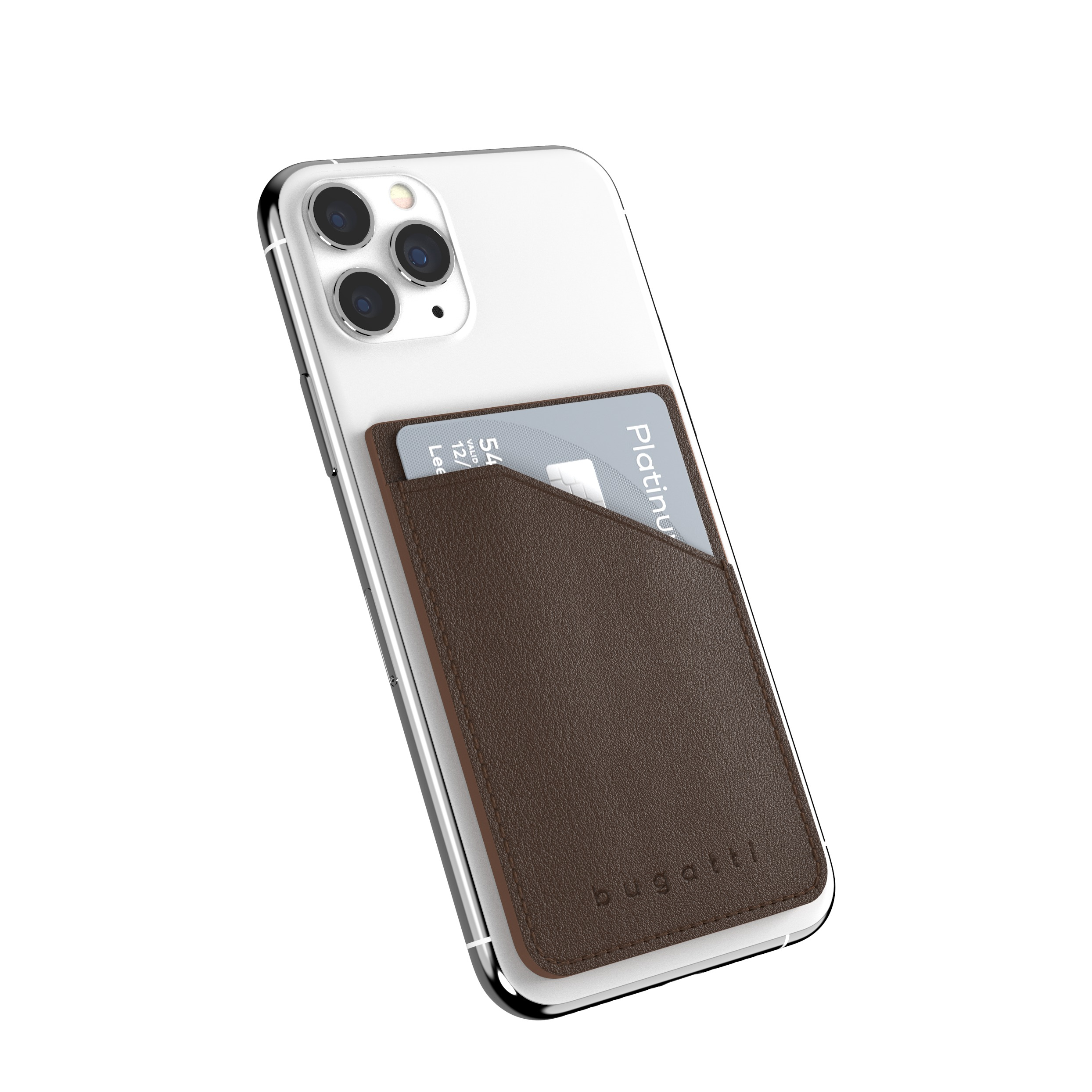 Image of Bugatti - Universal Echtleder Wallet Kreditkarten Halterung Praga Stick on mit Adhesive Klebe-Pad (39805) - Dunkelbraun bei Apfelkiste.ch