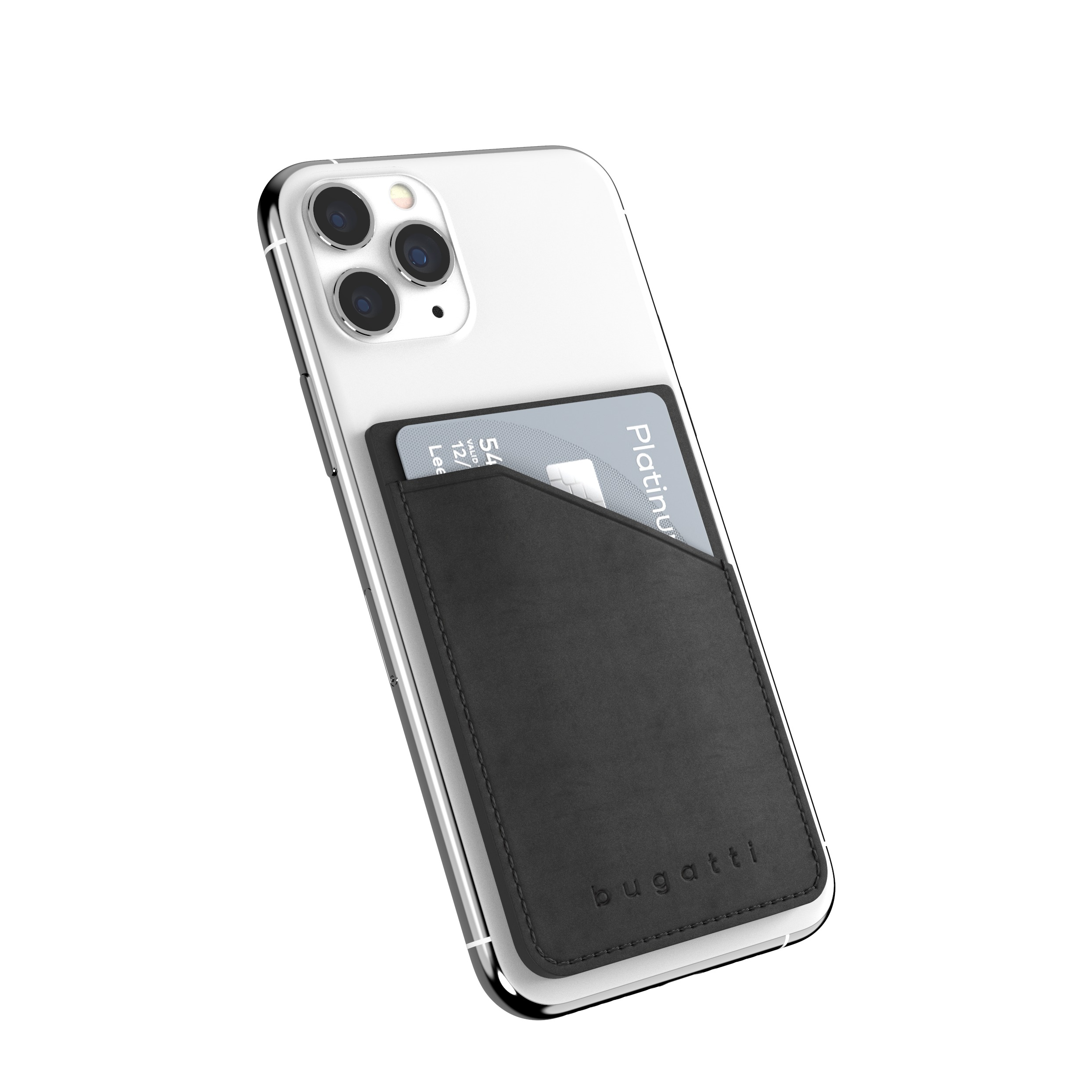 Image of Bugatti - Universal Echtleder Wallet Kreditkarten Halterung Praga Stick on mit Adhesive Klebe-Pad (39800) - Schwarz bei Apfelkiste.ch