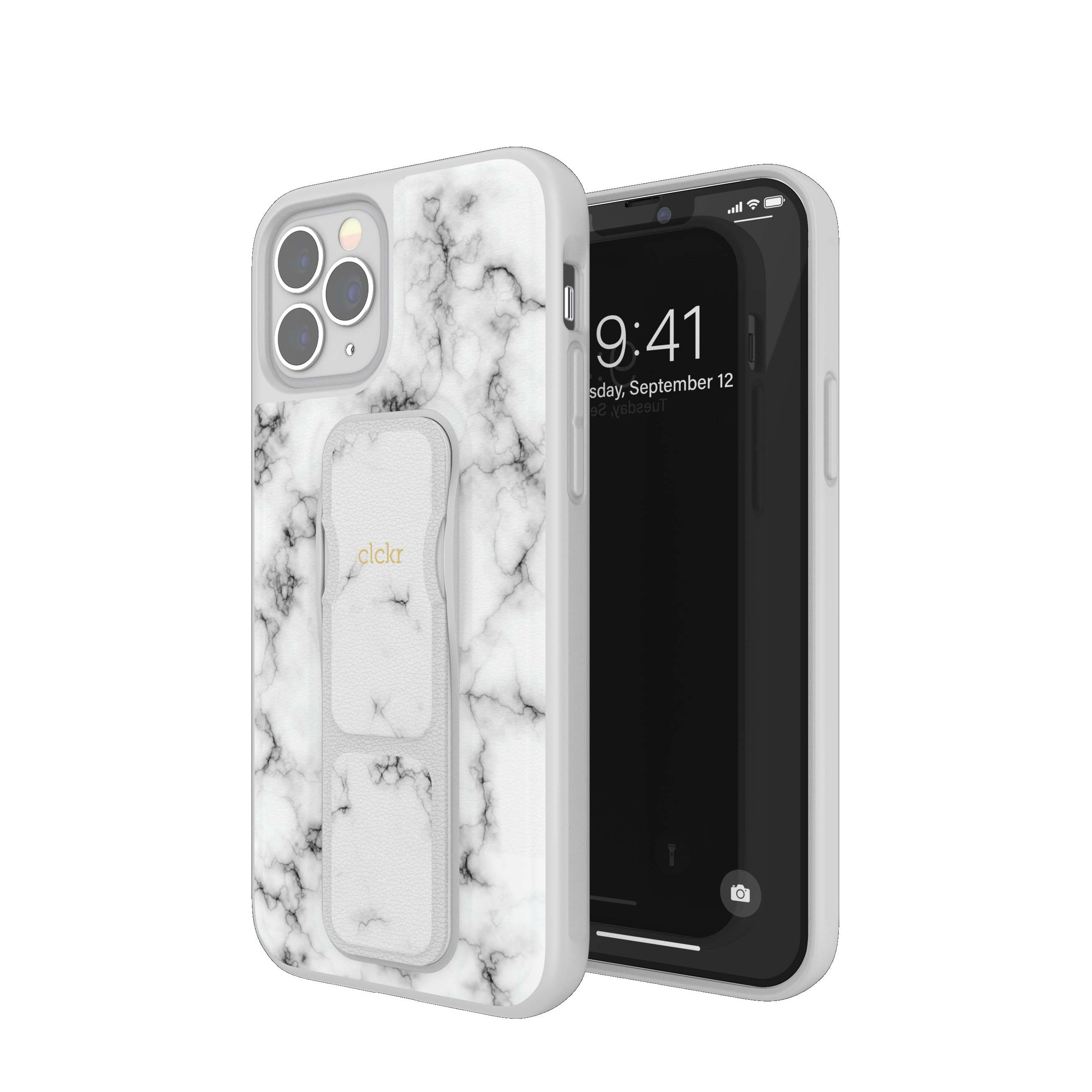 Image of Clckr - iPhone 12 / iPhone 12 Pro Antibakterielle Hardcase Leder Hülle Gripcase Marble (41858) - Weiss bei Apfelkiste.ch