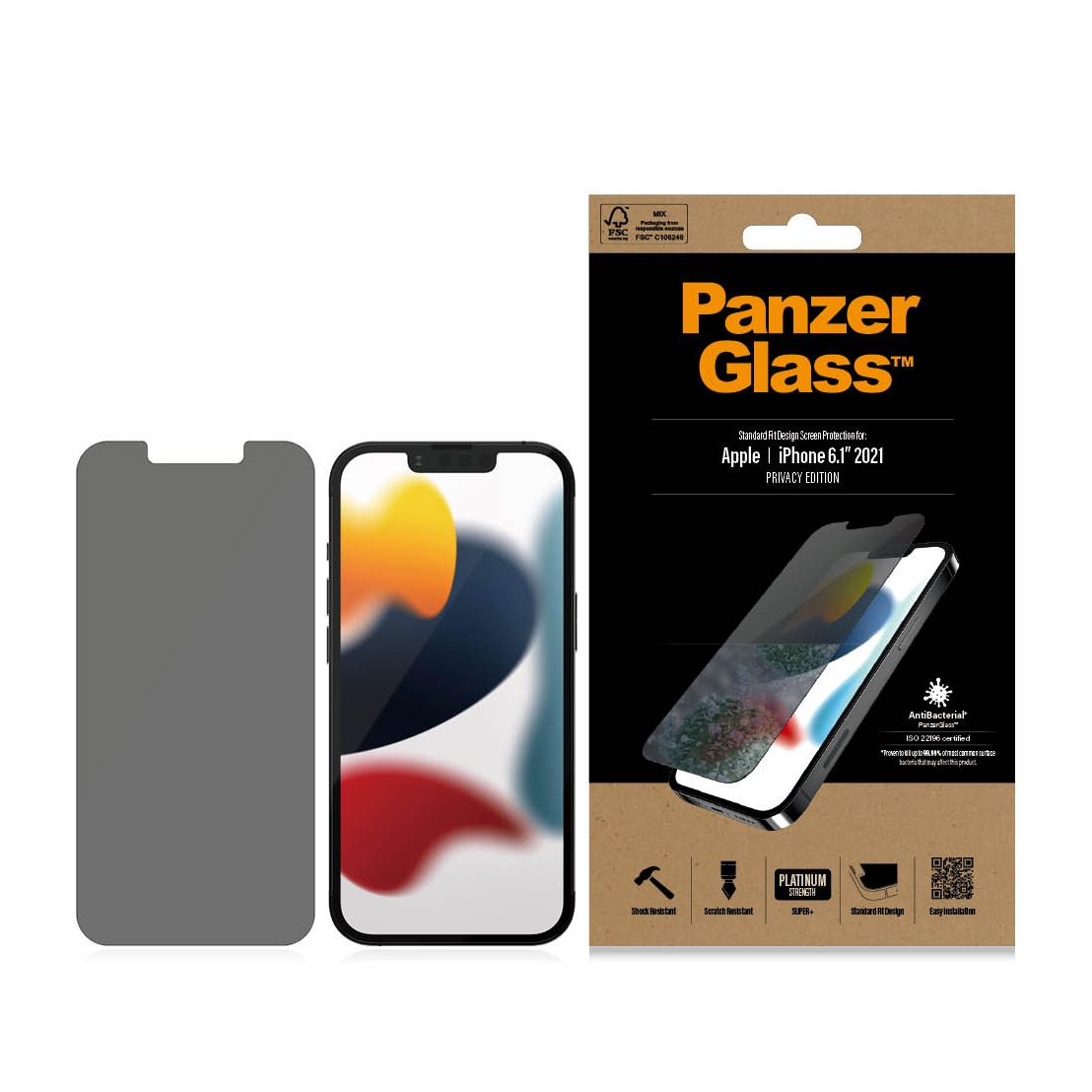 Image of PanzerGlass - iPhone 13 / iPhone 13 Pro Antibakterielle Privacy Panzer Glas Display Case Friendly 0.3mm (P2742) bei Apfelkiste.ch