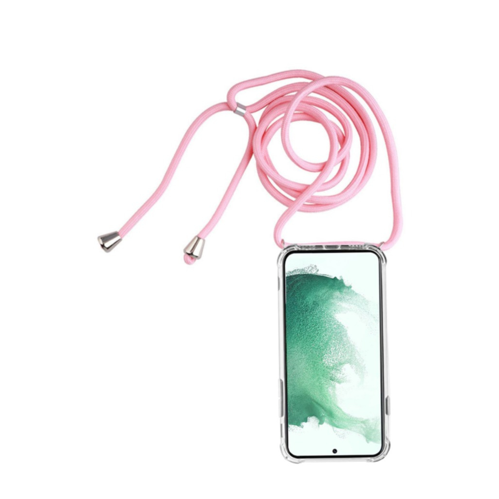 Image of Apfelkiste © - Samsung Galaxy S22+ Plus 5G Necklace Gummi Hülle Air Cushion Fallschutz + Handykette (150cm) - Rosa / Silber bei Apfelkiste.ch
