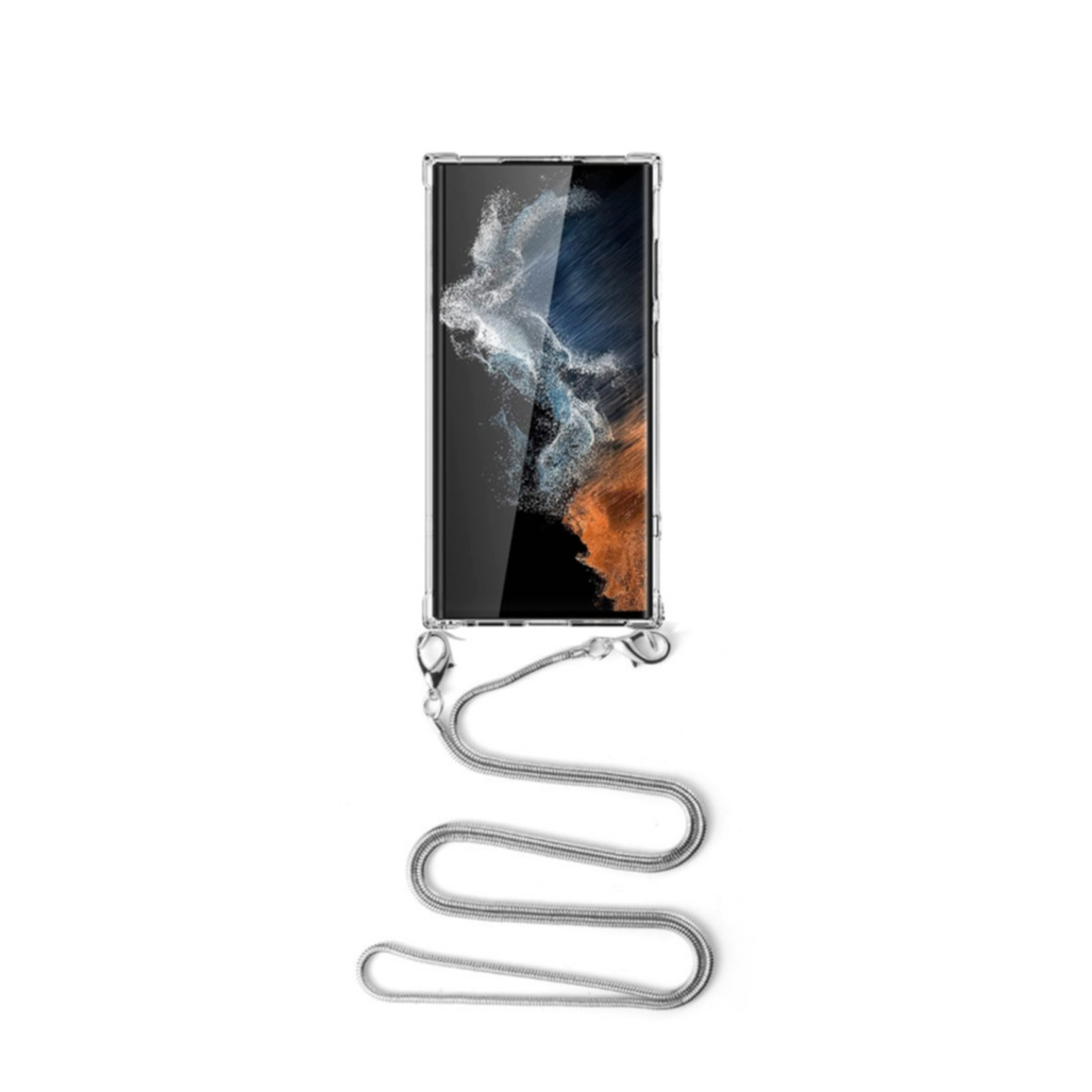 Image of Apfelkiste © - Samsung Galaxy S22 Ultra 5G Necklace Gummi Hülle Air Cushion Fallschutz + Schlangenkette (1.2m) - Silber bei Apfelkiste.ch