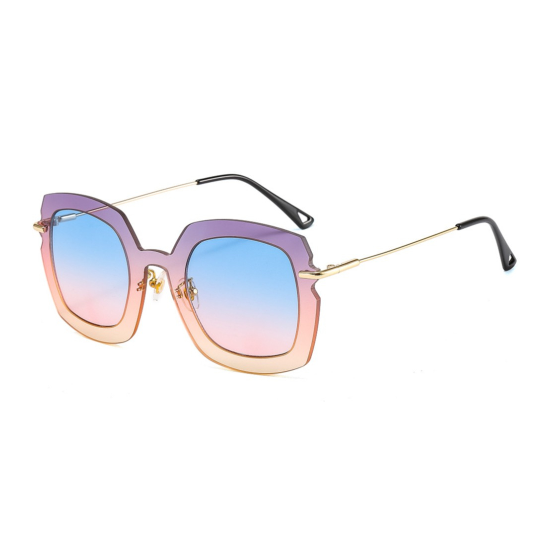 Image of UV400 70er Jahre Retro Sonnenbrille für Frauen - Blau / Rosa (Eckig) bei Apfelkiste.ch