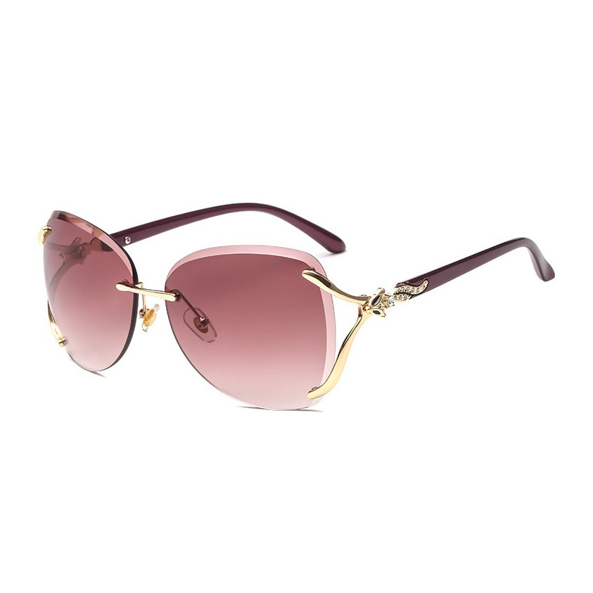 Image of UV400 Sonnenbrille ohne Rahmen Retro Katzenaugen für Frauen - Lila / Gold (Oval) bei Apfelkiste.ch