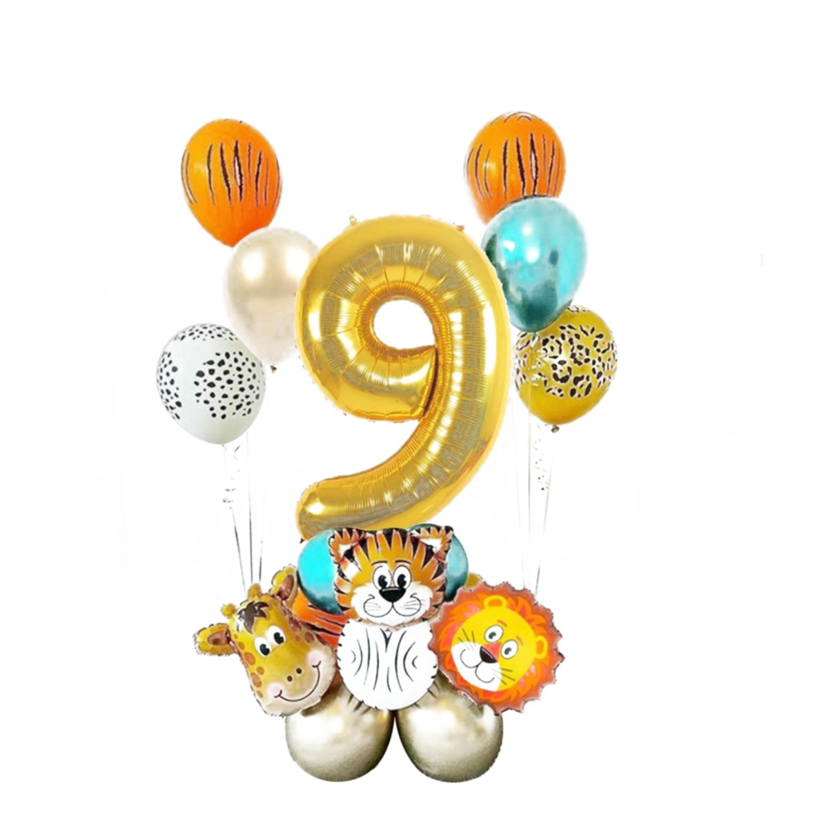 Image of (19-tlg. Set) Party Zahlen Ballon Geburtstag Luftballons Latex- und Folienballon Safari - Zahl 9 bei Apfelkiste.ch