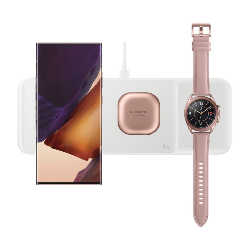 Image of Samsung - (9W) 3in1 Qi Wireless Trio Charging Pad Galaxy Watch / Smartphone / Buds Fast Charge + 25W USB C Ladegerät (EP-P6300TWEGEU) - Weiss bei Apfelkiste.ch