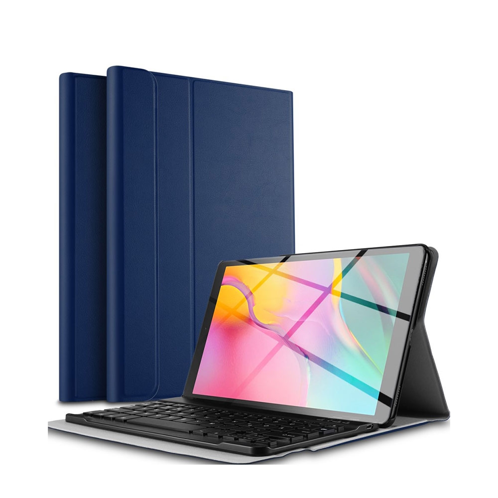 Image of Samsung Galaxy Tab A 10.1 (2019) Leder Tasche mit abnehmbarer Bluetooth Tastatur (QWERTZ) - Dunkelblau bei Apfelkiste.ch